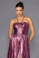 Metallic Long Halter A-line Dress by Juliet JT2503A - Long Formal Dresses