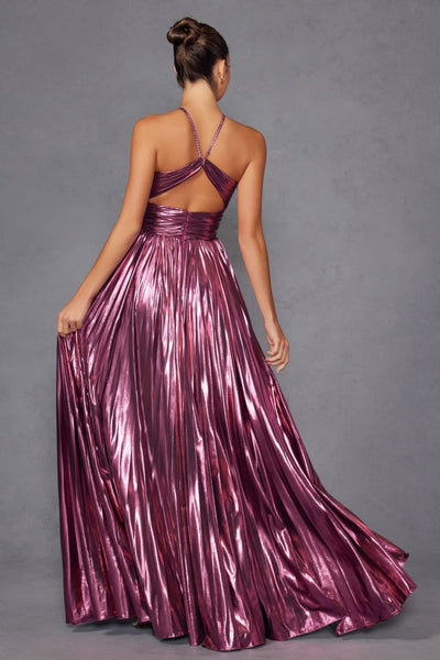 Metallic Long Halter A-line Dress by Juliet JT2503A - Long Formal Dresses