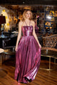 Metallic Long Halter A-line Dress by Juliet JT2503A - Berry / 2 - Long Formal Dresses