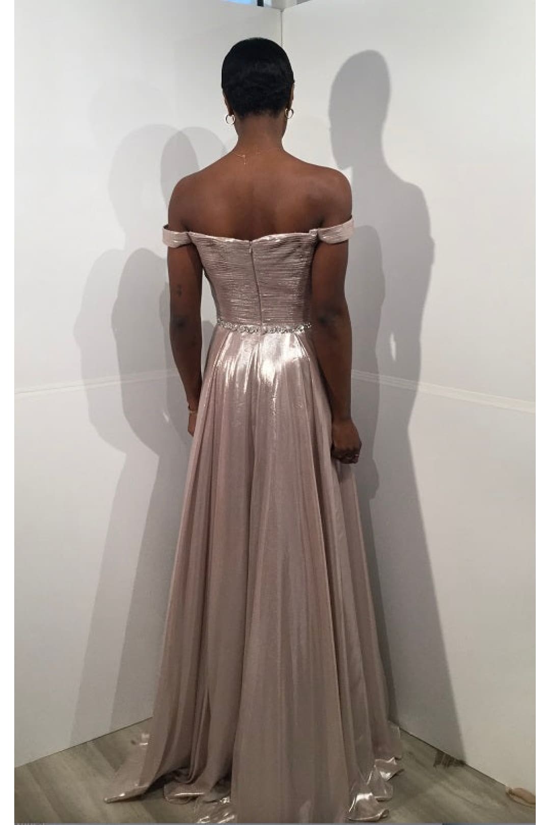 Metallic Off Shoulder A-line Slit Gown by Jovani 37381 - Long Formal Dresses