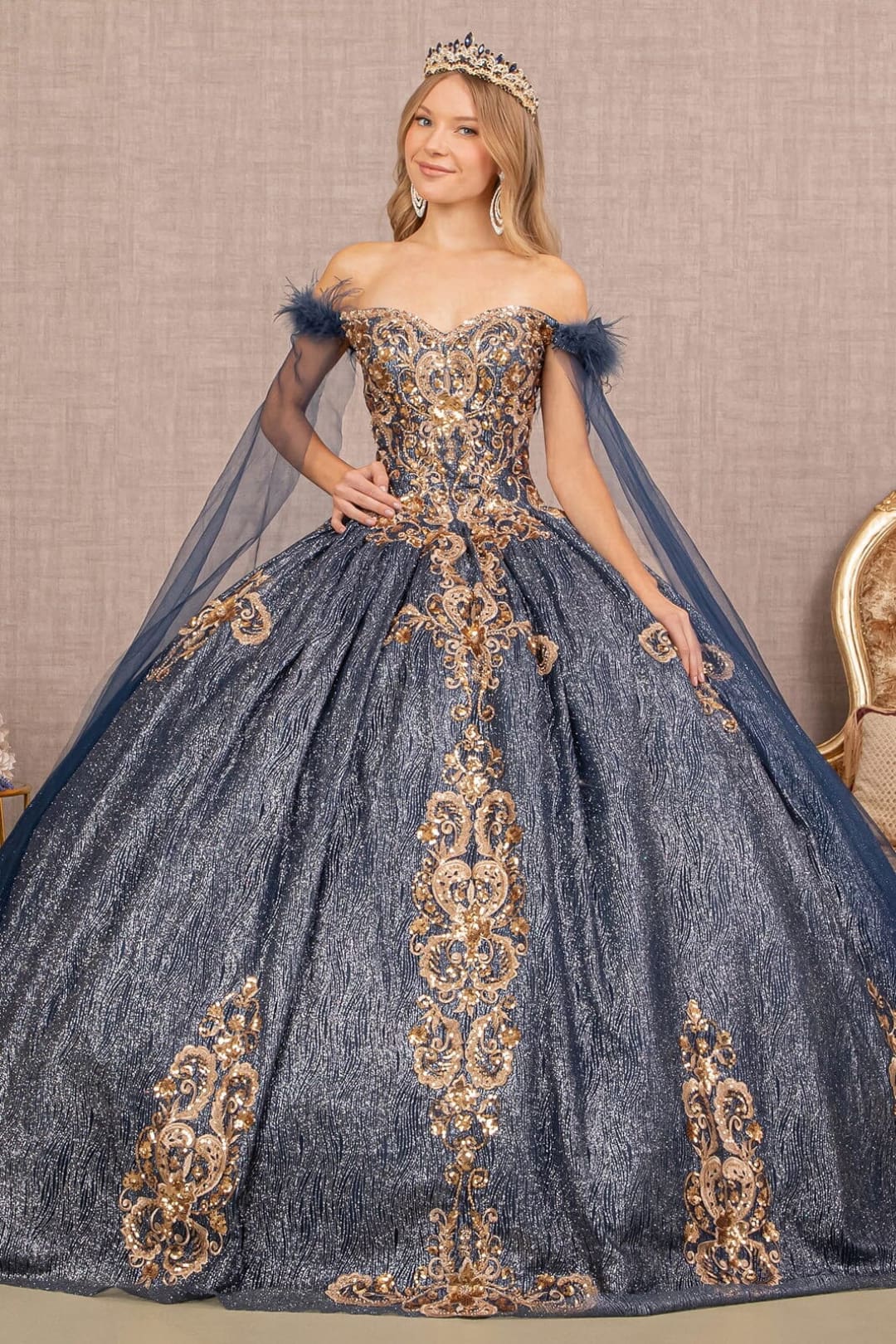 Metallic Off Shoulder Ball Gown by Elizabeth K GL3107 - Quinceanera Dresses