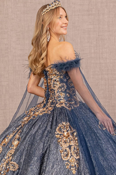 Metallic Off Shoulder Ball Gown by Elizabeth K GL3107 - Quinceanera Dresses