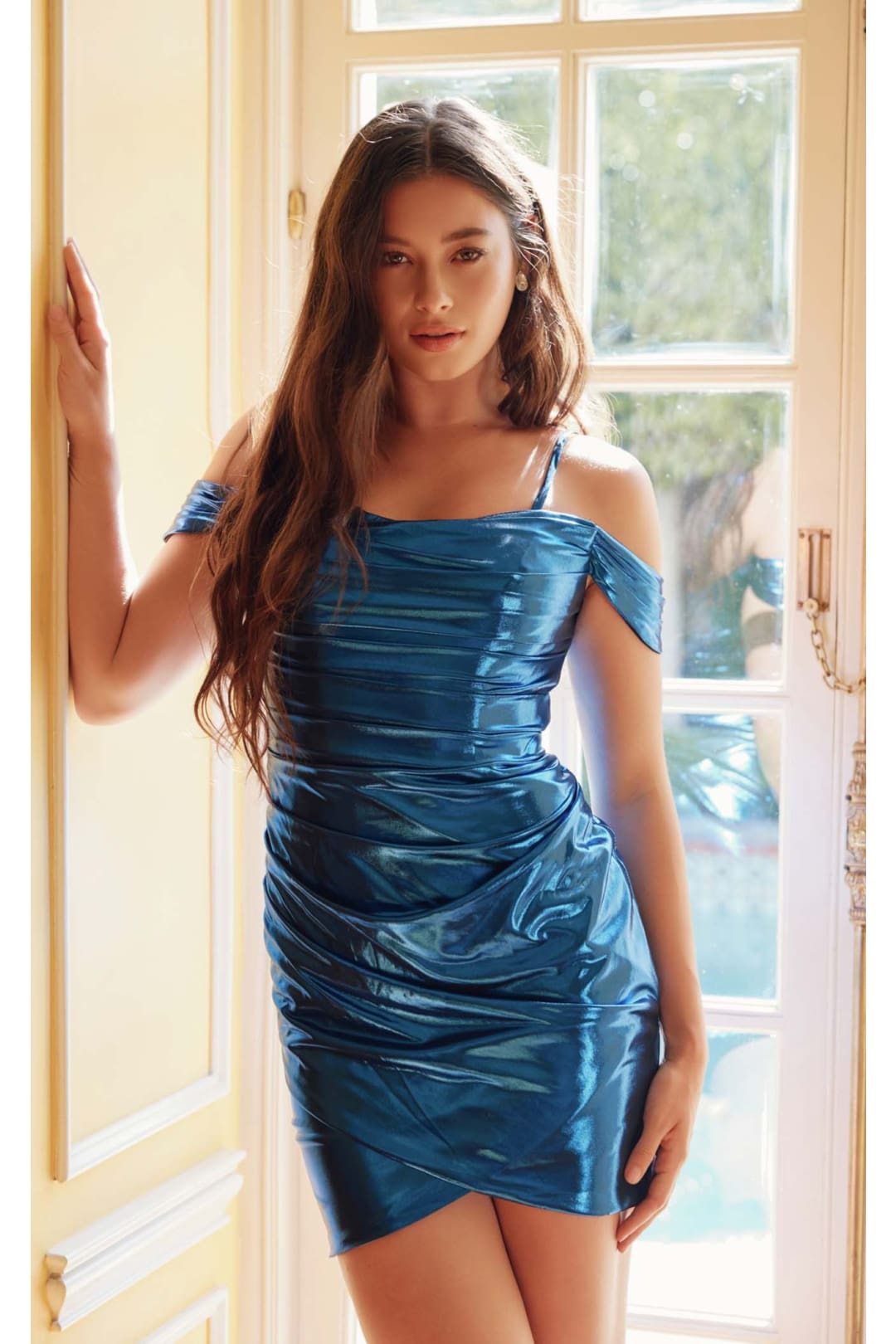 Metallic Off-Shoulder Short Dress by Juliet JT945K - Dress