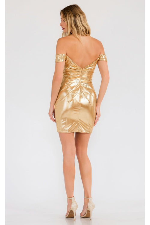 Metallic Off-Shoulder Short Dress by Juliet JT945K - Dress