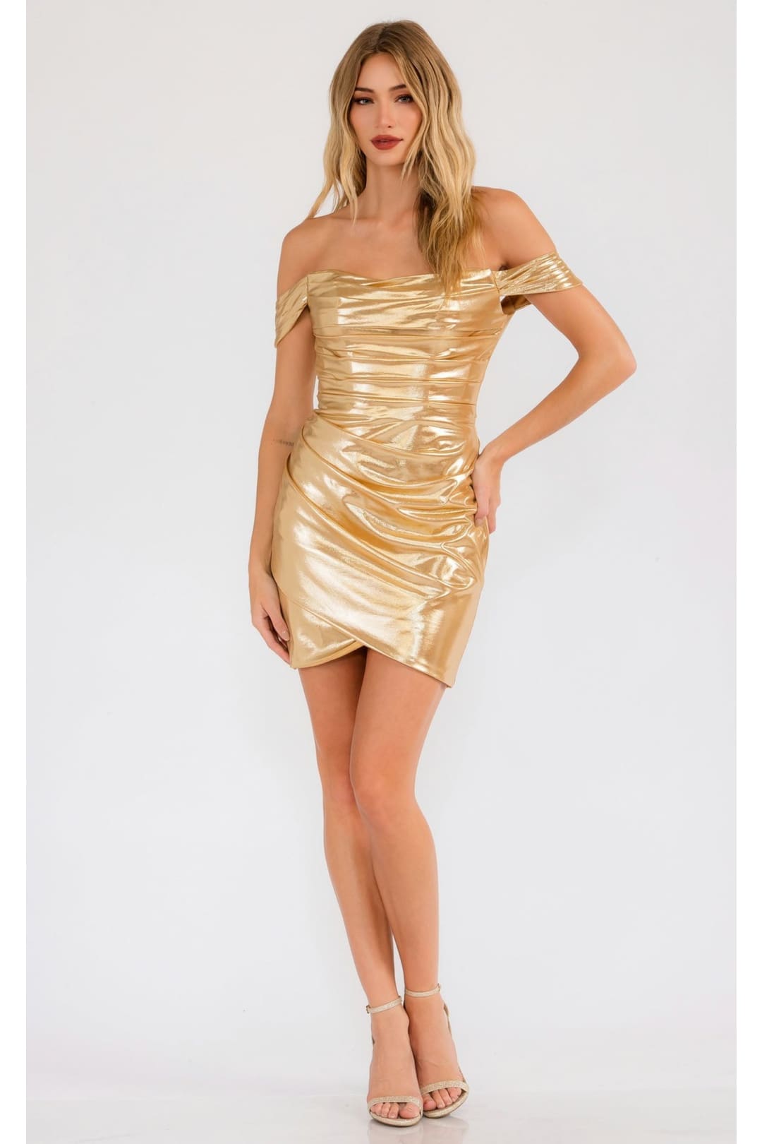Gold Bridesmaid Dresses-Inexpensive Off-Shoulder Short Juliet JT945K Gold Bridesmaid Dresses-Inexpensive Off-Shoulder Short Juliet JT945K