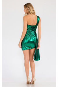 Metallic One-Shoulder Short Dress by Juliet JT943K - Bronze / 14 - Dress