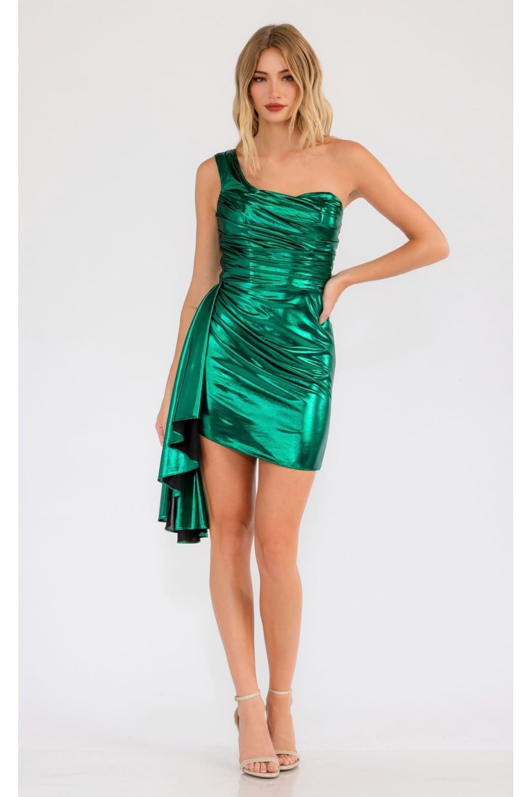metallic hoco dresses Short Prom Dress One-Shoulder Style by Juliet JT943K Ideal for homecoming events FC:Dark color:Regency American Eagle Outfitters Dresses