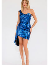 Royal Blue Bridesmaid Dresses-Inexpensive One-Shoulder Short Juliet JT943K