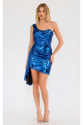 Royal Blue Bridesmaid Dresses-Inexpensive One-Shoulder Short Juliet JT943K