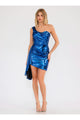 Metallic Short One Shoulder Dress by Juliet JT943K - Royal Blue / 2 - Short Cocktail Dresses