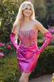Metallic Short Strapless Corset Dress by Juliet JT938R - Fuchsia / 2 - Short Cocktail Dresses