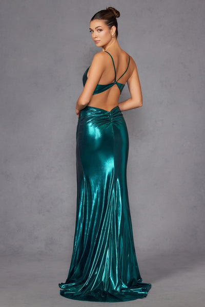 Metallic Sleeveless Slit Gown by Juliet JT2567U - Long Formal Dresses