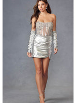 Metallic Strapless Corset Dress by Juliet JT938R