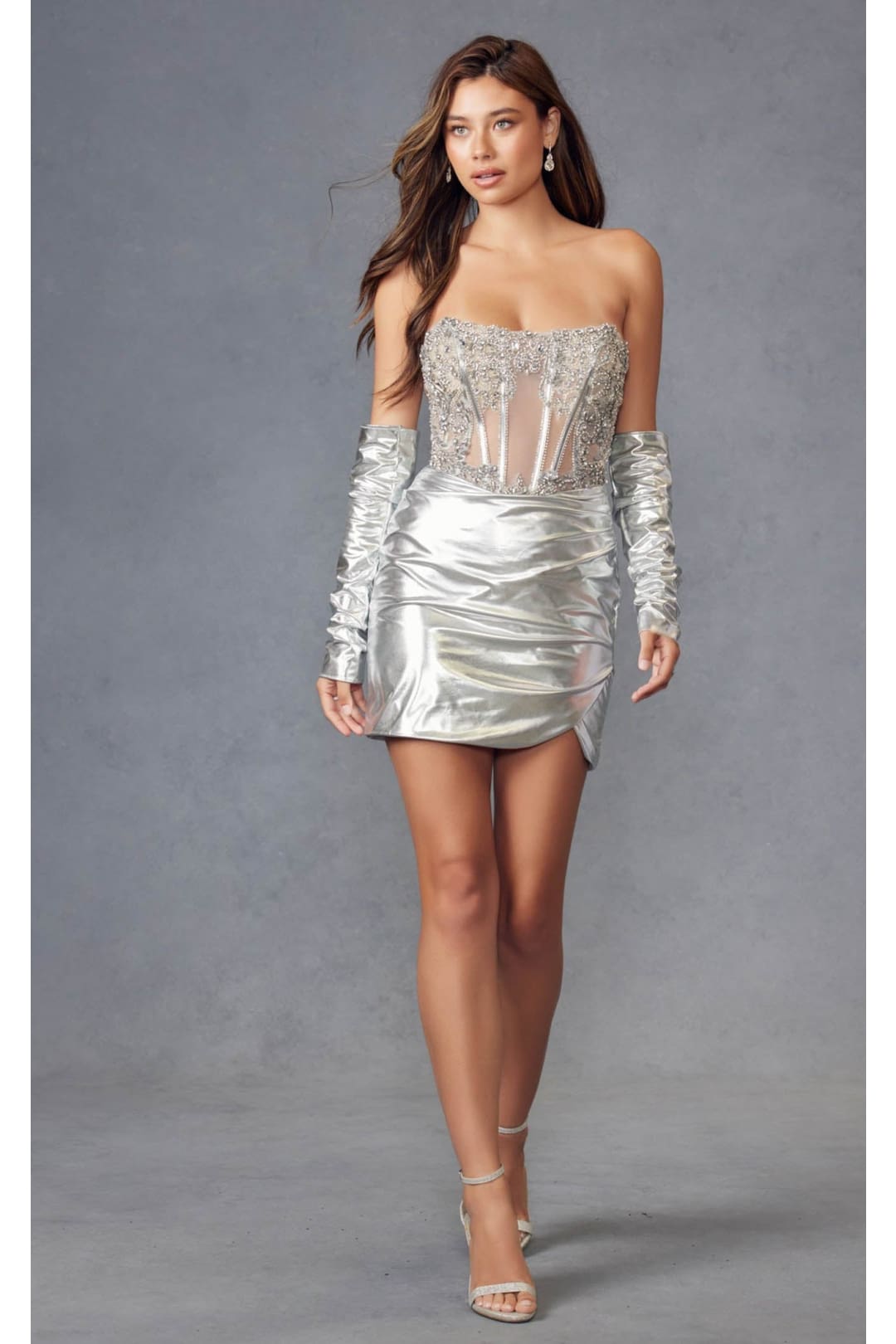 Metallic Strapless Corset Dress by Juliet JT938R - Dress