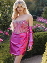 Metallic Strapless Corset Dress by Juliet JT938R