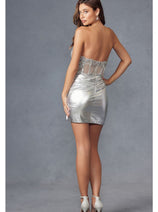 Metallic Strapless Corset Dress by Juliet JT938R