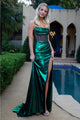 Metallic Strapless Slit Gown by GLS Gloria GL3598 - XS / Green - Long Formal Dresses