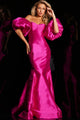 Mikado Fitted Puff Sleeve Gown by Jovani 22830 - 00 / Fuchsia - Long Formal Dresses