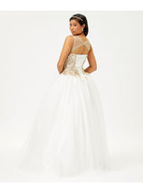 Ivory and Gold Wedding Dress Quince Ball Gown Beaded Bridal Style LK72
