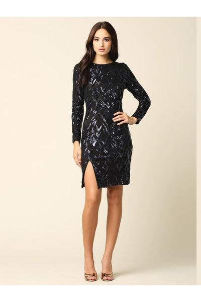 Mini Long Sleeve Sequins Cocktail Dress - The Dress Outlet