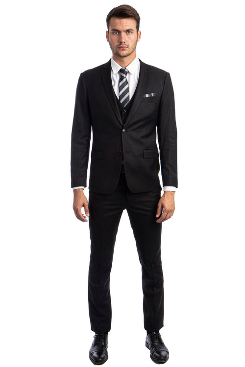 Men's Slim Fit Black Suit with Vested Style