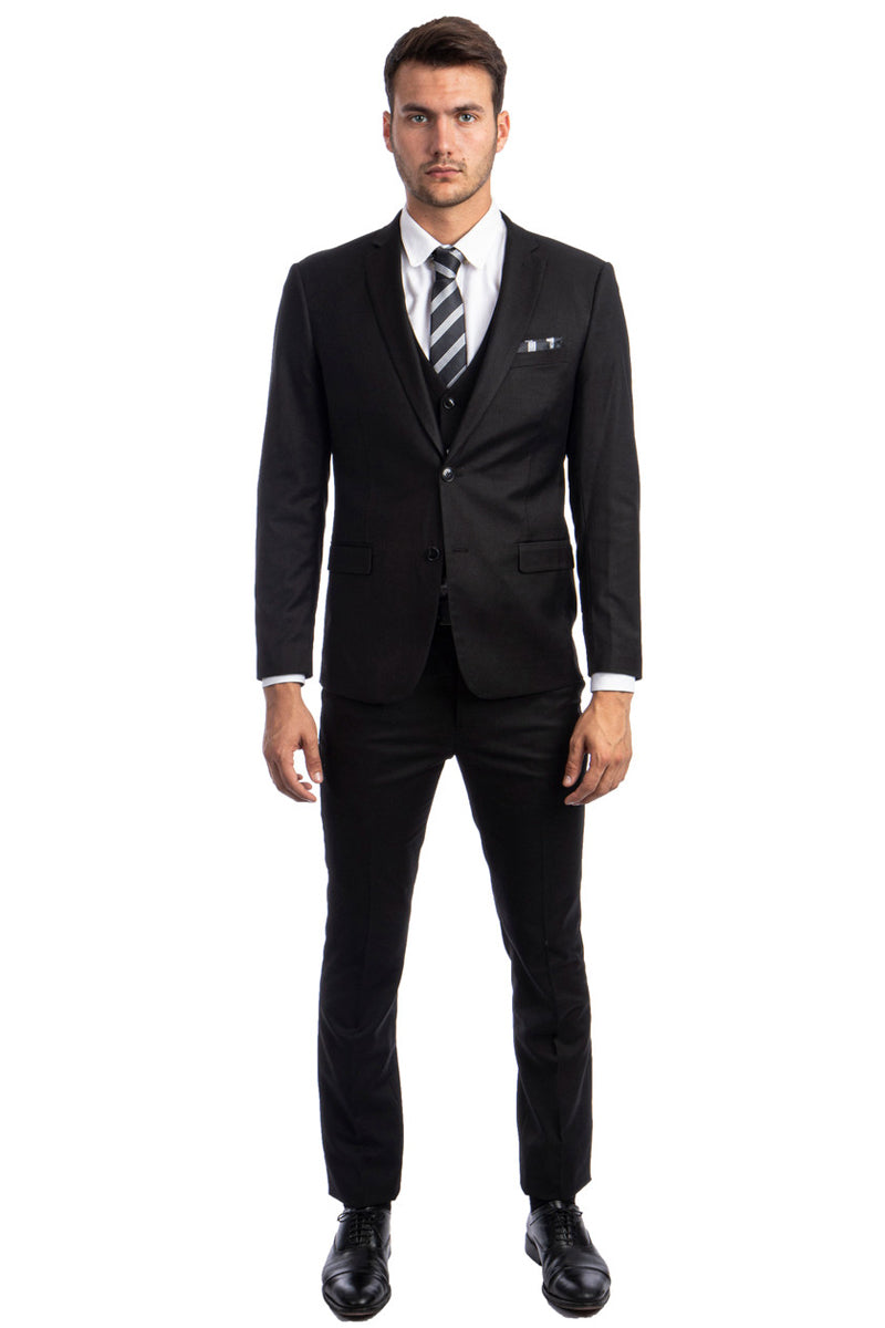 Men's Slim Fit Black Suit with Vested Style