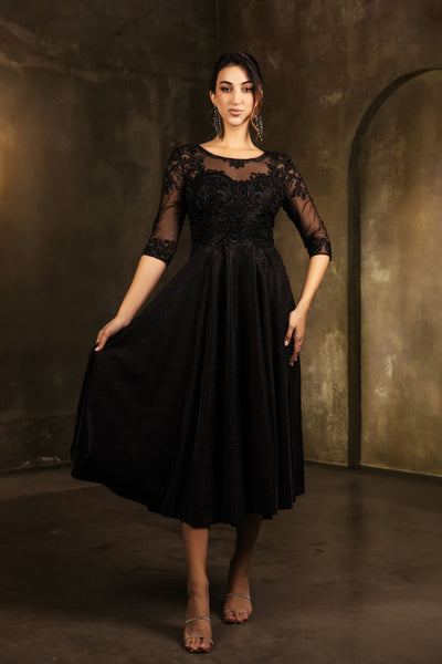 Mother Of The Bride A-Line Round Neck Semi Formal Dress By May Queen MQ2057 - BLACK / M - Dress