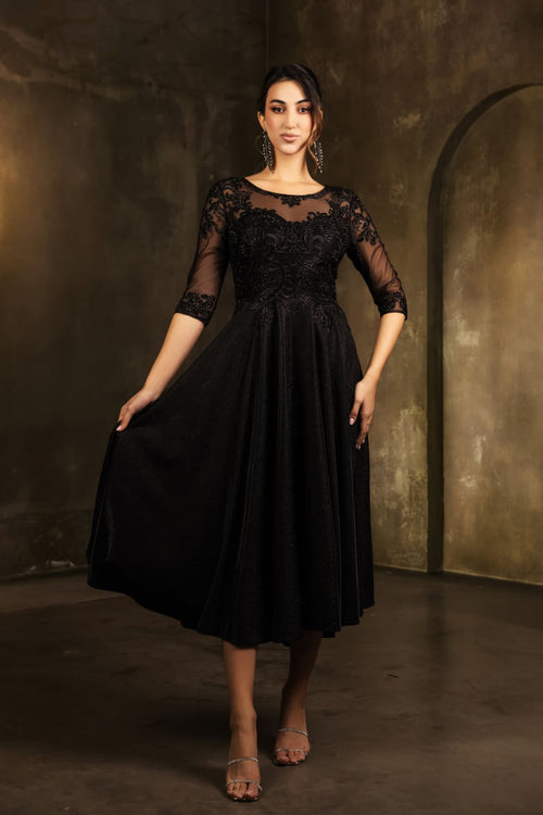 Mother Of The Bride A-Line Round Neck Semi Formal Dress By May Queen MQ2057 - BLACK / M - Dress