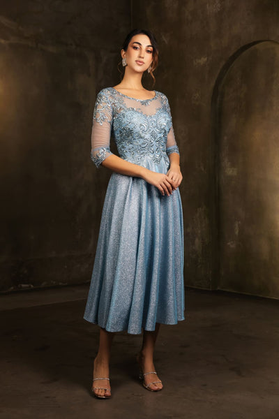 Mother Of The Bride A-Line Round Neck Semi Formal Dress By May Queen MQ2057 - DUSTY BLUE / M - Dress