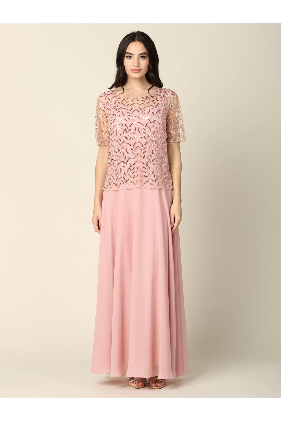 Mother of the Bride Beaded Long Formal Chiffon Gown - The Dress Outlet