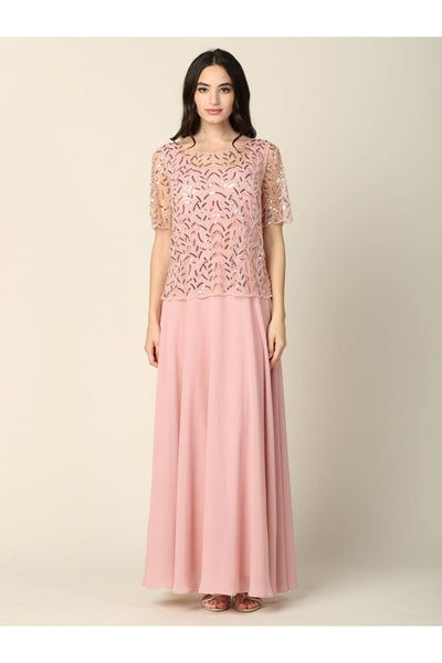 Mother of the Bride Beaded Long Formal Chiffon Gown - The Dress Outlet