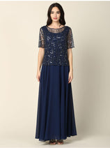 Eva USA 3389 Mother of the Bride Beaded Long Formal Chiffon Gown