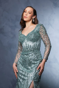 Mother Of The Bride Dress 3/4 Sleeves Mesh Gown By Royal Queen RQ8174 - Dress