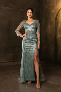 Mother Of The Bride Dress 3/4 Sleeves Mesh Gown By Royal Queen RQ8174 - Dress