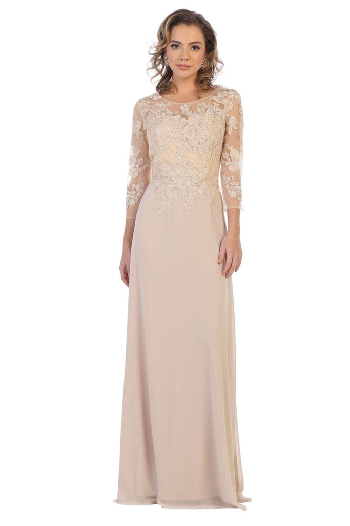 Mother of the Bride Embroidered Gown - Champagne / M