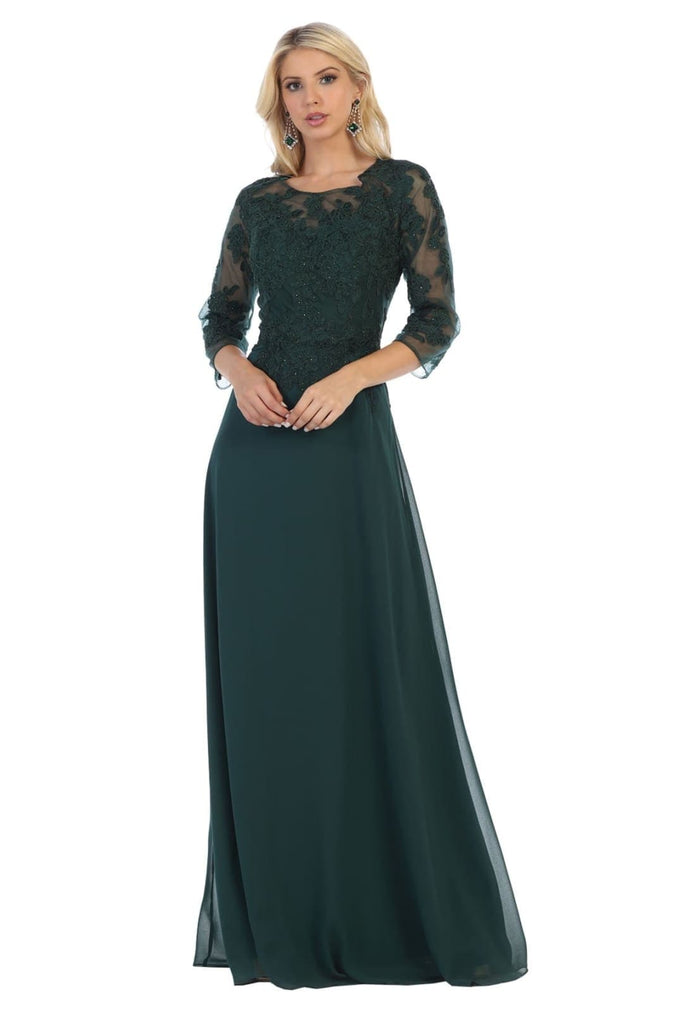 Mother of the Bride Embroidered Gown - Hunter Green / M