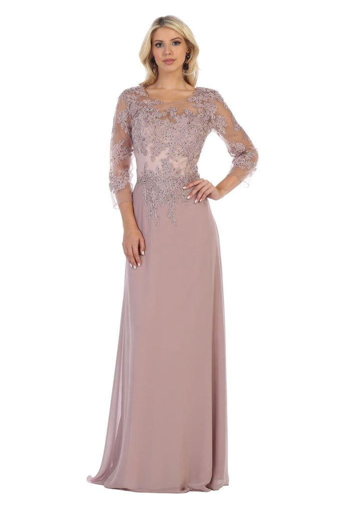 Mother of the Bride Embroidered Gown - Mauve / M