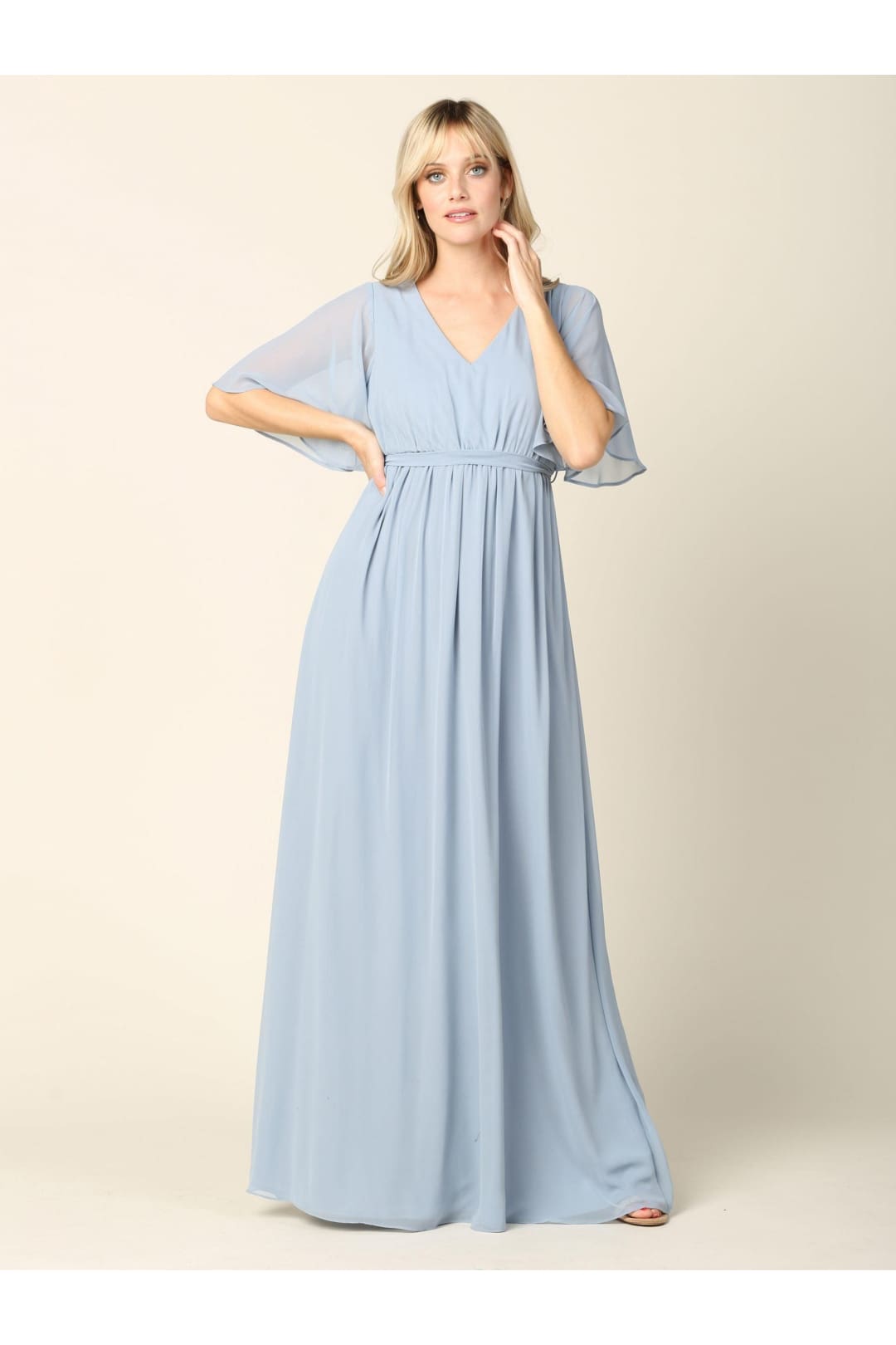 Mother of the Bride Flutter Sleeve Long Dress - The Dress Outlet