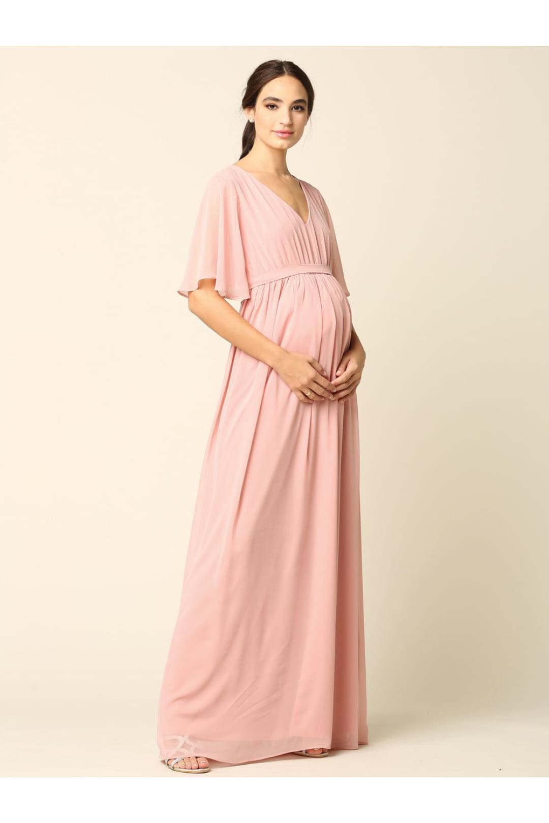 Mother of the Bride Flutter Sleeve Long Dress - The Dress Outlet