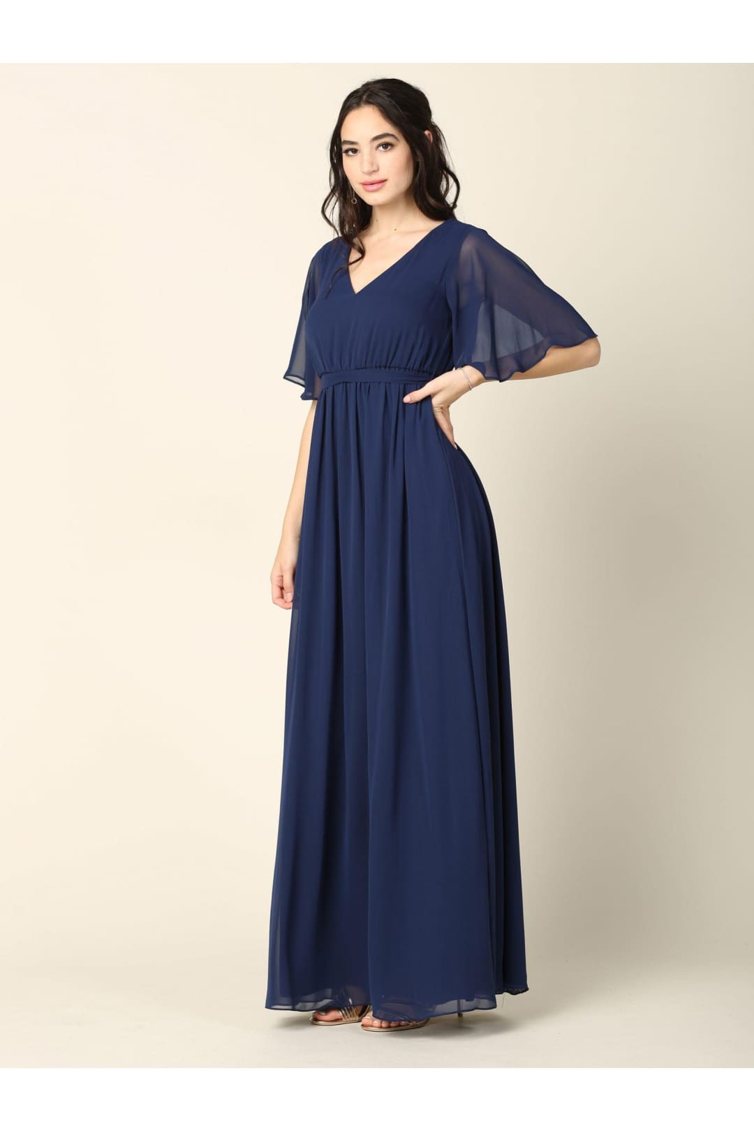 Mother of the Bride Flutter Sleeve Long Dress - The Dress Outlet