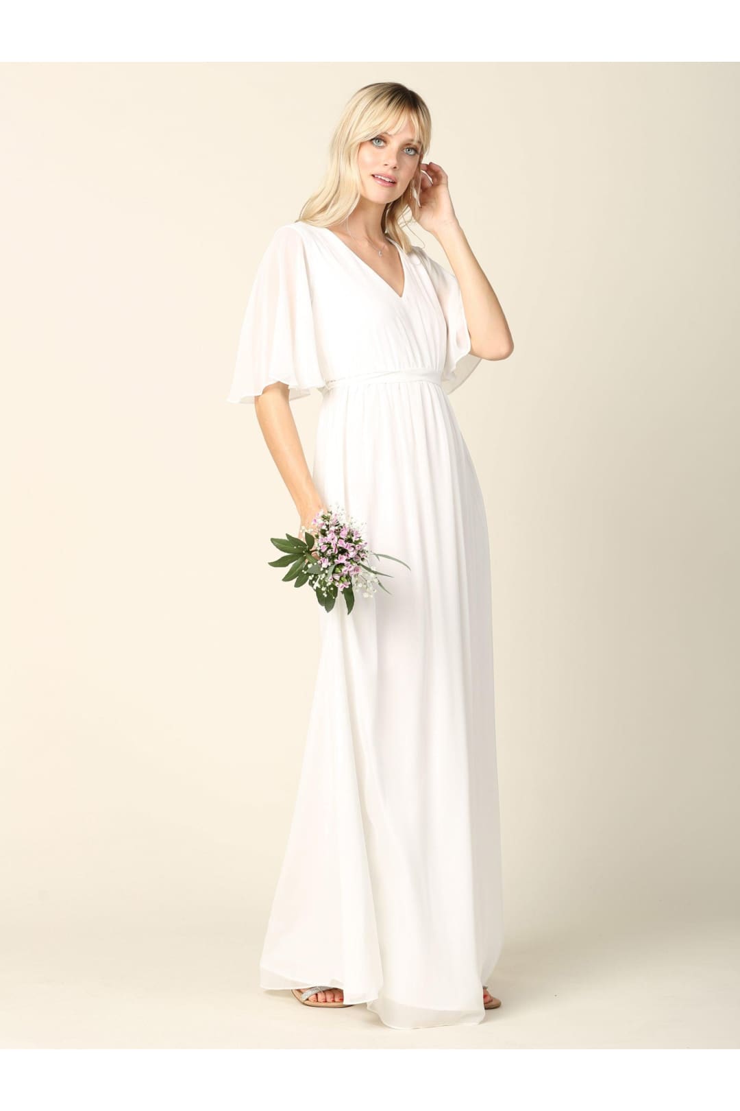 Mother of the Bride Flutter Sleeve Long Dress - The Dress Outlet