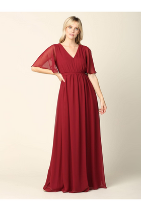 Eva USA 3391 Mother of the Bride Flutter Sleeve Long Dress