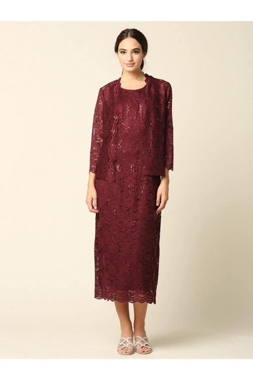 Mother of the Bride Formal Lace Jacket Dress - The Dress Outlet Eva Fashion