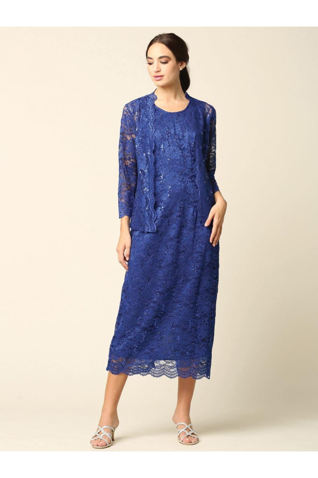 Mother of the Bride Formal Lace Jacket Dress - The Dress Outlet Eva Fashion