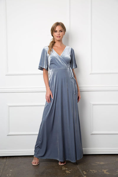 Mother of the Bride Long Flutter Sleeve Velvet Gown