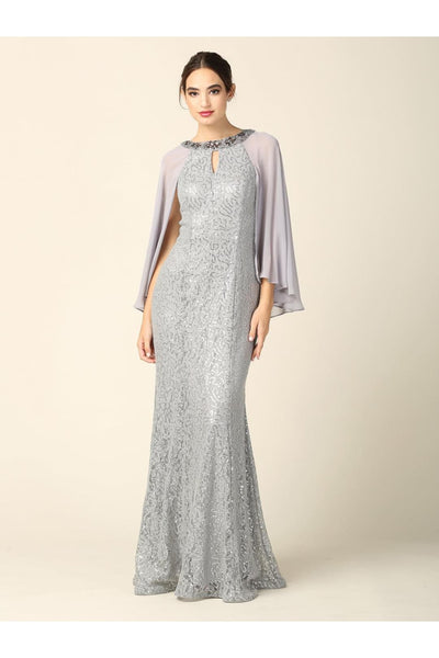 Mother of the Bride Long Formal Cape Dress - The Dress Outlet Eva Fashion