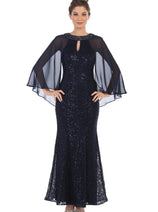 Eva USA 3276 Mother of the Bride Long Formal Cape Dress
