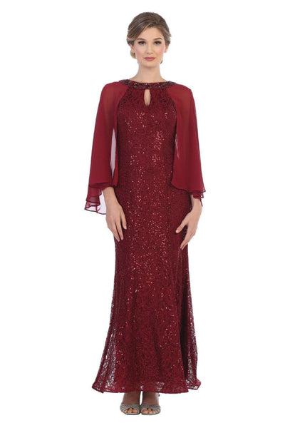 Mother of the Bride Long Formal Cape Dress - The Dress Outlet Eva Fashion