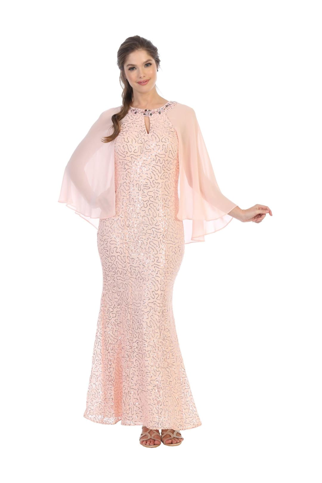 Mother of the Bride Long Formal Cape Dress - The Dress Outlet