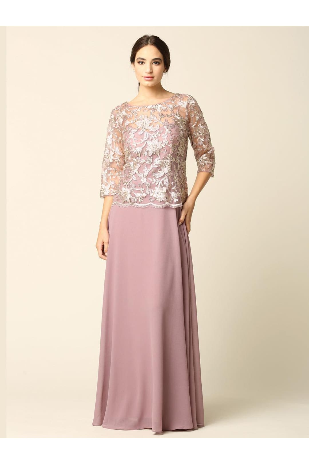 formal dress outlet Eva USA 3377 Mother of the Bride Long do not iron directly Color:OffWhite/Rose Long Sleeve Sparkly Bardot tops and tees